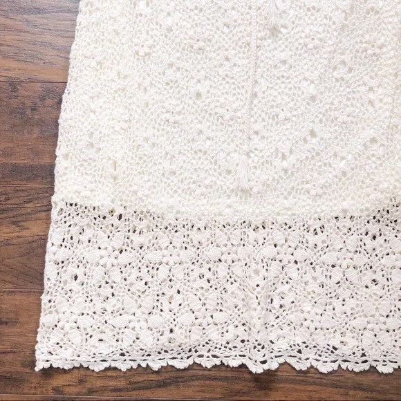 SOLD Rene Derhy • vintage crocheted skirt lace knit drawstring waist midi cream - Picture 9 of 14